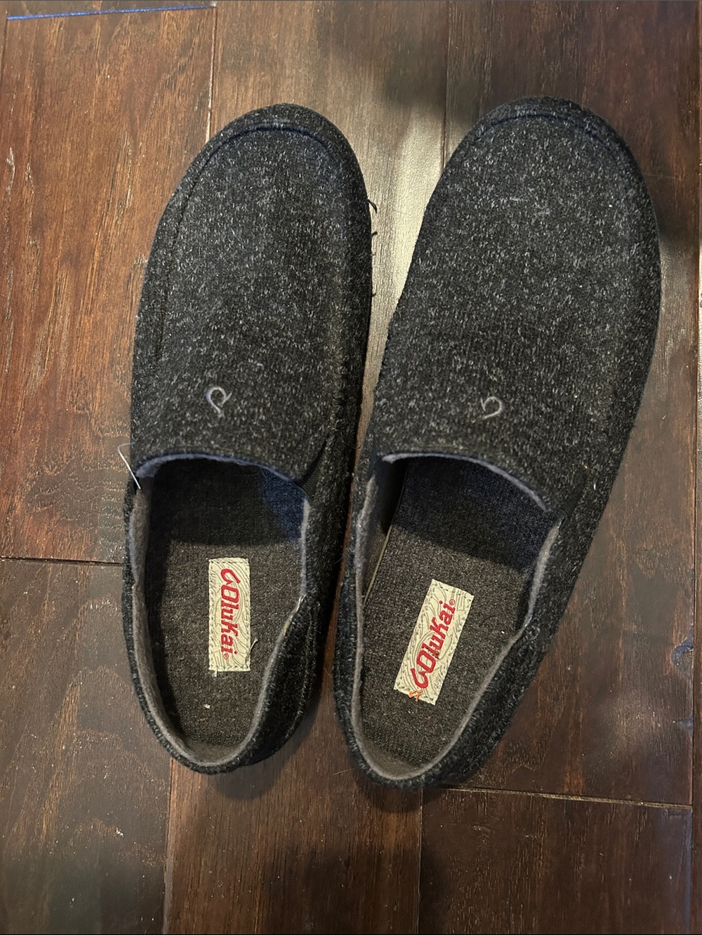 OluKai Men's Charcoal Wool Slip-On Loafers